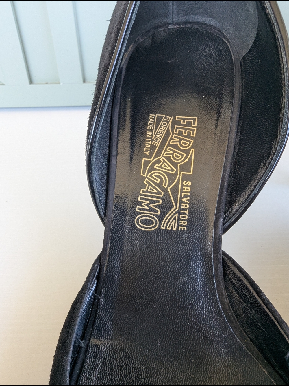 Salvatore Ferragamo Black Suede Peep-Toe Kitten Heels - Picture 6 of 12